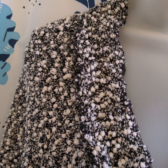Papillon Blanc Black + White Popcorn Knit Ruffled Cardigan Sweater Sz M - Picture 2 of 9